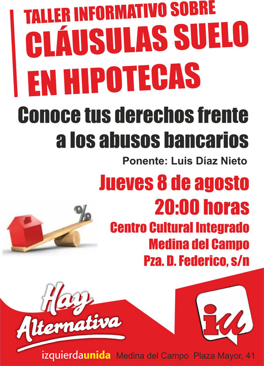 Cartel Taller informativo sobre CLÁUSULAS SUELO EN HIPOTECAS